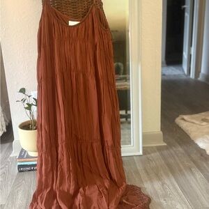 ZARA Rust Embroidered Maxi Dress